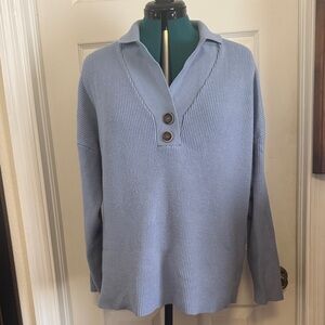 Chic Light Blue V-Neck Sweater with Button Details